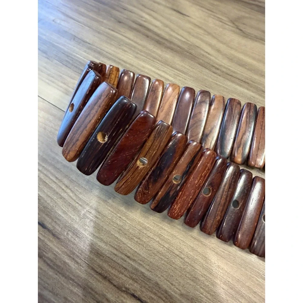 Vintage Wooden Tile Belt Boho Artisan Adjustable Wood Link Belt 38